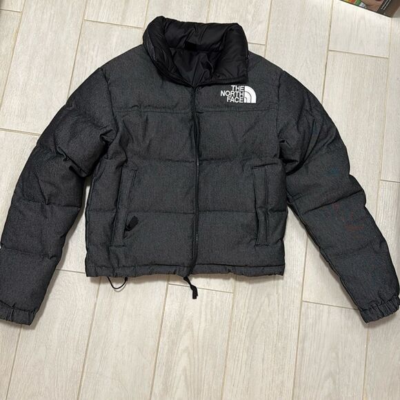 New The North Face XS black denim reversible Nuptse - Picture 1 of 6